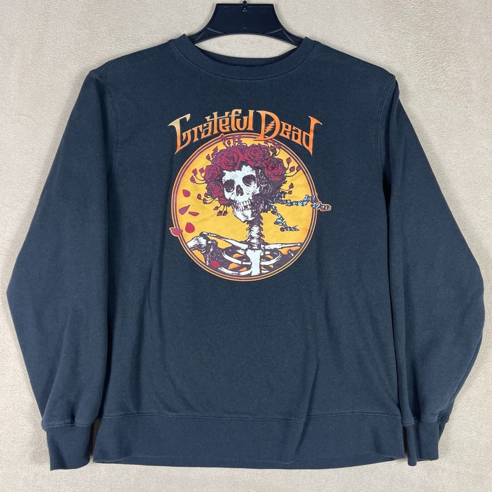 Grateful Dead Sweatshirt Unisex Small Bertha Skeleton Roses Black EUC